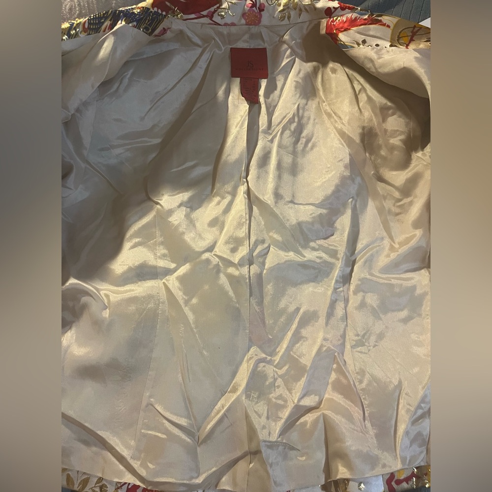 JS Collections Asian Style Floral Silk Metallic Jacket & Wide Leg Pants Size 12 - Picture 11 of 17